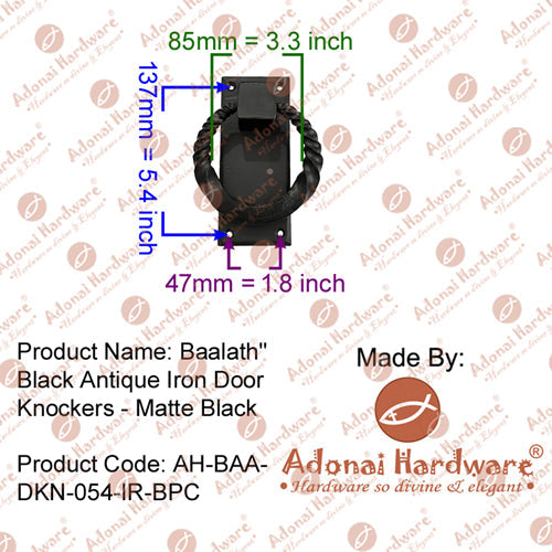 "Baalath" Black Antique Iron Door Knocker ( Des-01 )