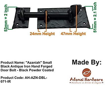 6 Inch Azaniah Black Antique Iron Hand Forged Door Bolt