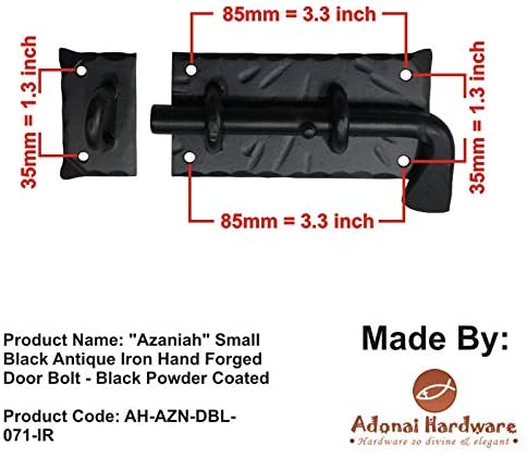 6 Inch Azaniah Black Antique Iron Hand Forged Door Bolt