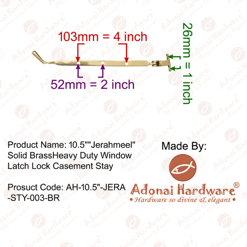 10 Inch "Jerahmeel" Brass Window Casement Stay
