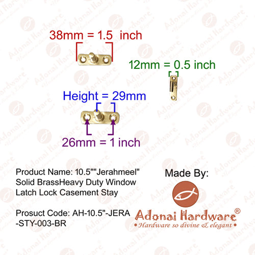 10 Inch "Jerahmeel" Brass Window Casement Stay