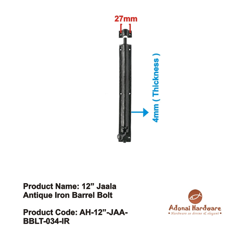 12 Inch Jaala Antique Iron Barrel Bolt