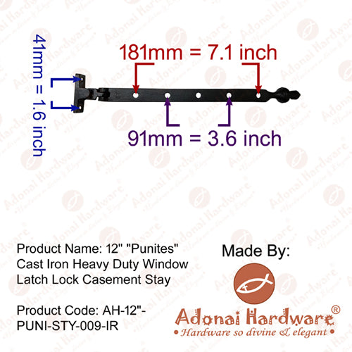 13 Inch Punites Cast Iron Heavy Duty Window Latch Lock Casement Stay