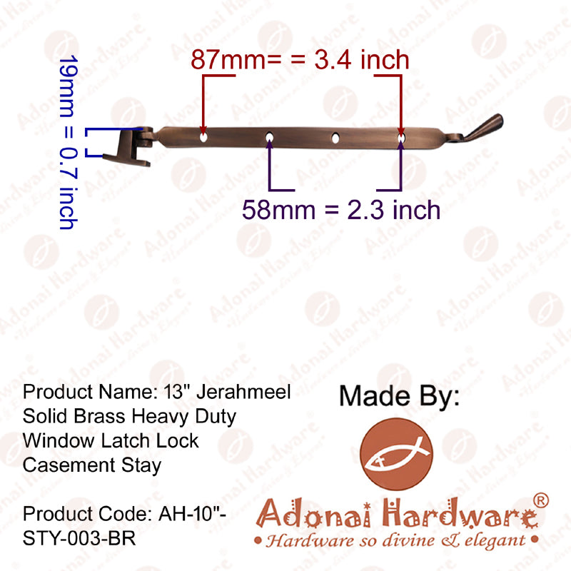 13""Jerahmeel" Brass Window Casement Stay