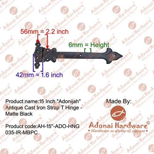 15 Inch Adonijah Antique Cast Iron Strap T Hinge