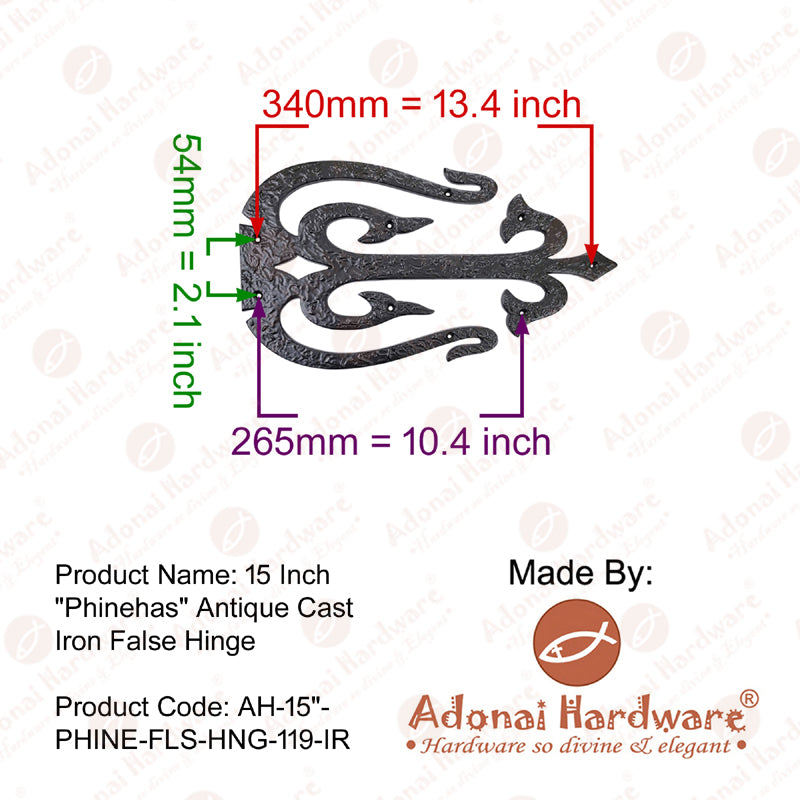 15 Inch "Phinehas" Antique Cast Iron False Hinge