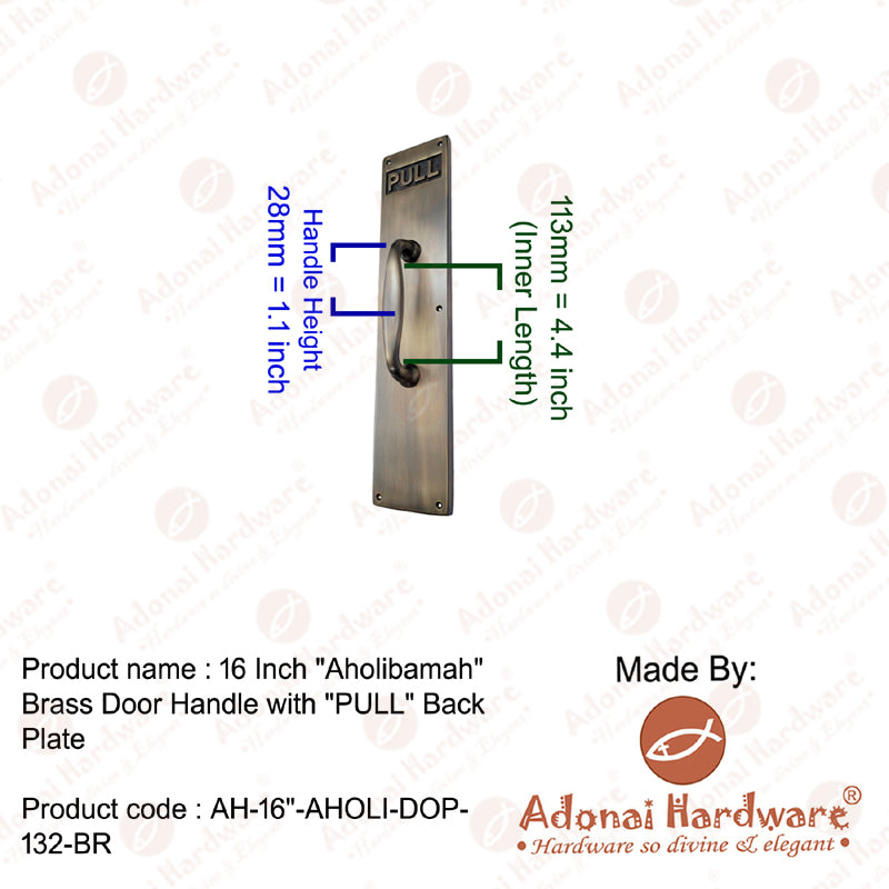 16 Inch Aholibamah Brass Door Handle with Pull Back Plate