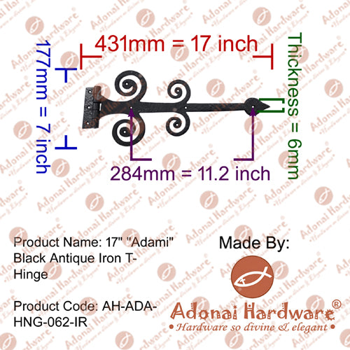 17 Inch Adami Antique Iron T-Hinge