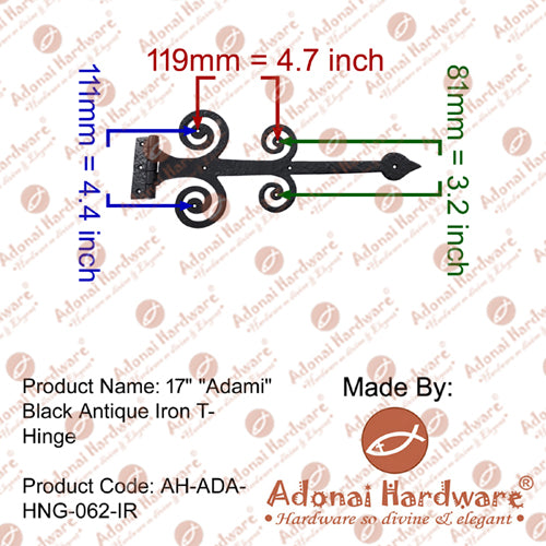 17 Inch Adami Antique Iron T-Hinge