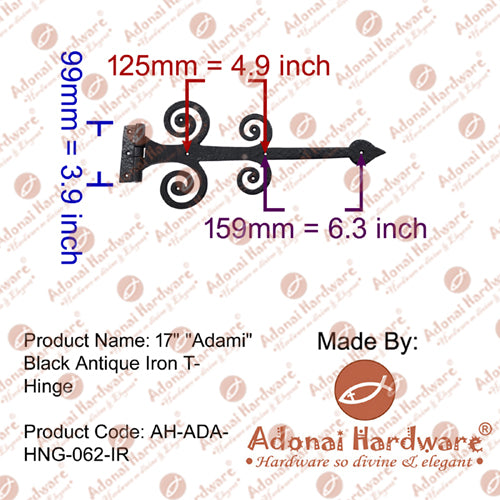 17 Inch Adami Antique Iron T-Hinge
