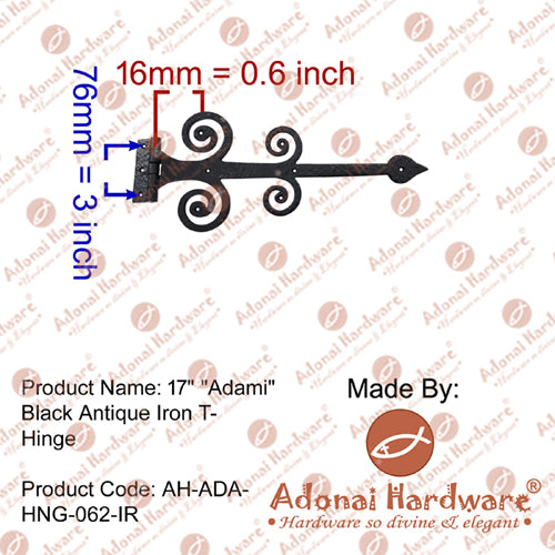 17 Inch Adami Antique Iron T-Hinge