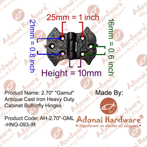 2.70 Inch Gamul Black Antique Cast Iron Heavy Duty Butterfly Hinge
