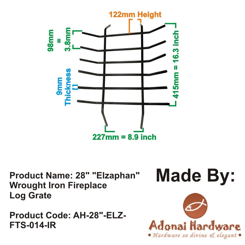 28" "Elzaphan" Wrought Iron Fireplace Log Grate
