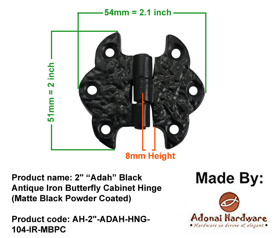 2 Inch "Adah" Black Antique Iron Butterfly Cabinet Hinge