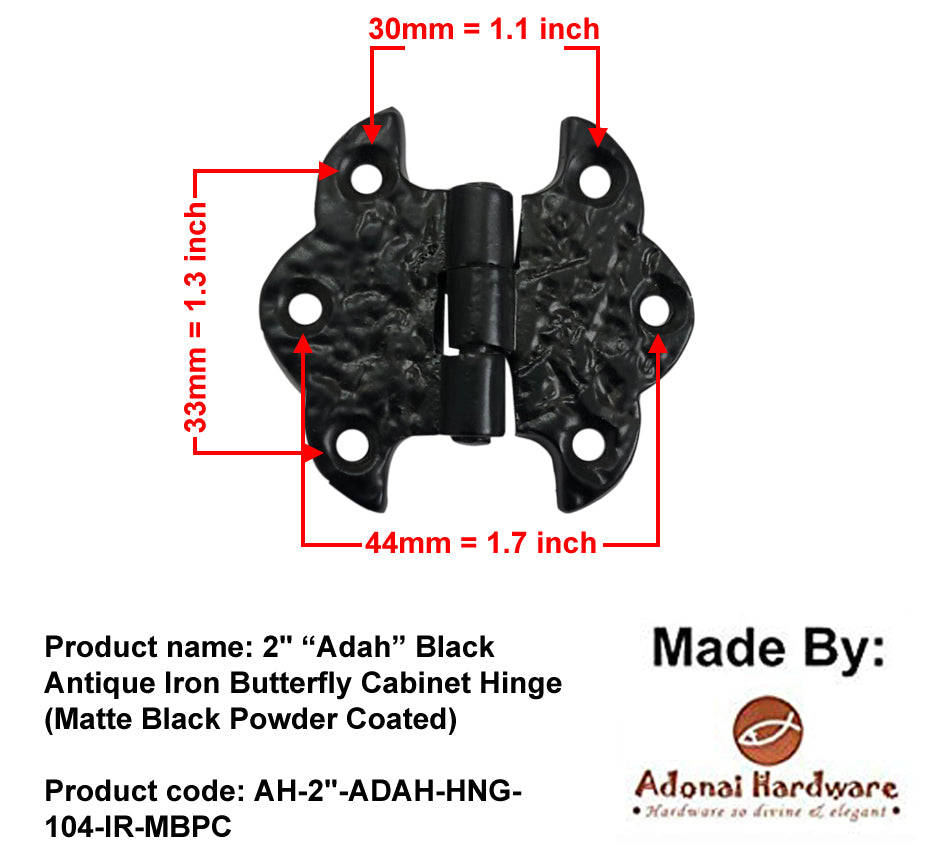 2 Inch "Adah" Black Antique Iron Butterfly Cabinet Hinge