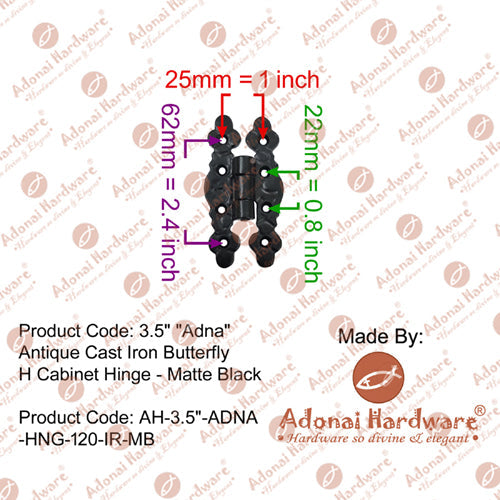 3.5" "Adna" Iron H Cabinet Hinge