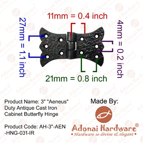 3 Inch "Aeneus" Black Antique Iron Butterfly H Cabinet Hinge