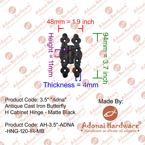 3.5" "Adna" Iron H Cabinet Hinge