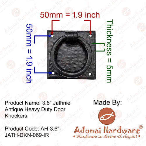 3.6 Inch Jathniel Antique Iron Hand Forged Hammered Ring Door Knocker