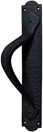 "Cappadocia" Black Antique Iron Door Pull with Plate (Left Hand)