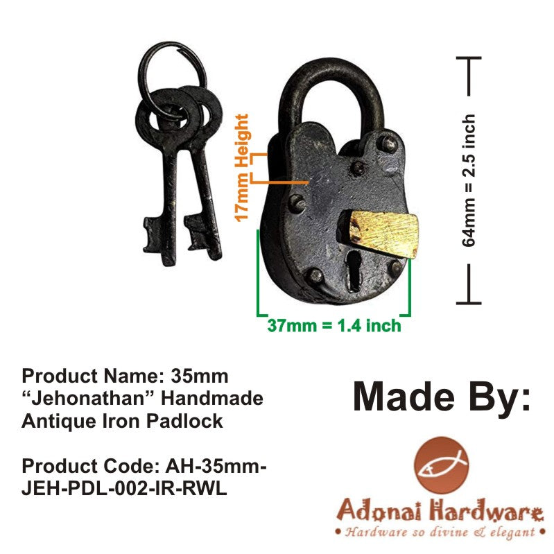 35mm "Jehonathan" Handmade Antique Iron Padlock