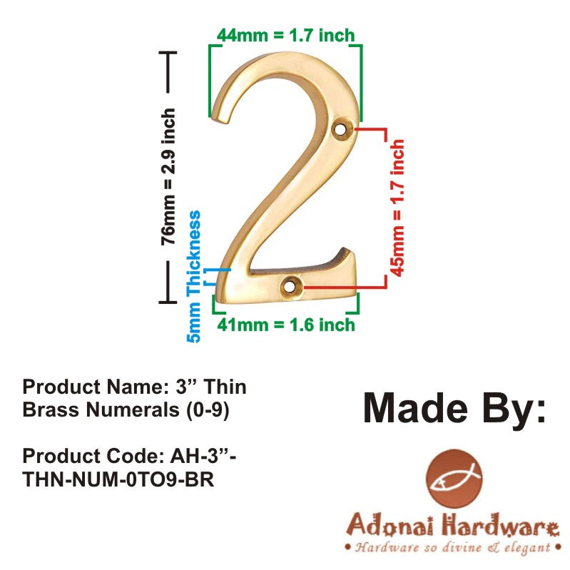 3" Thin Brass Numerals (0-9)
