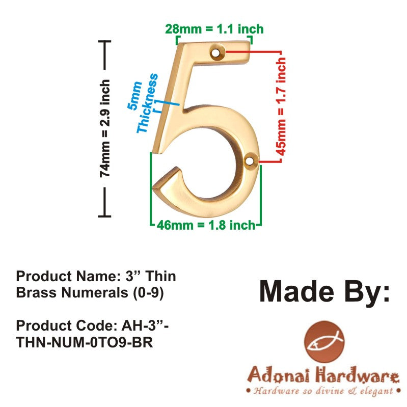 3" Thin Brass Numerals (0-9)