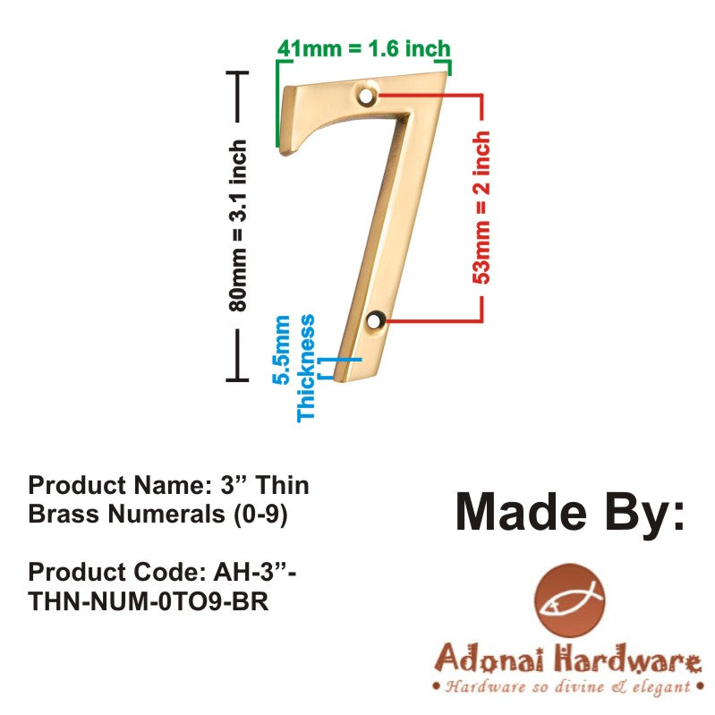 3" Thin Brass Numerals (0-9)