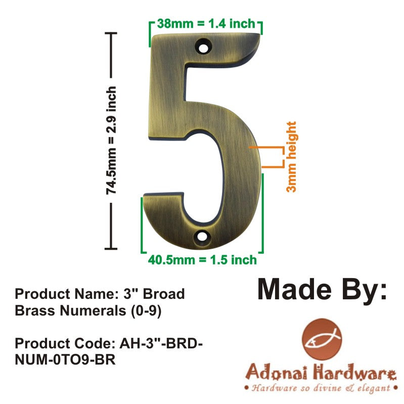 3" Broad Brass Numerals (0-9)