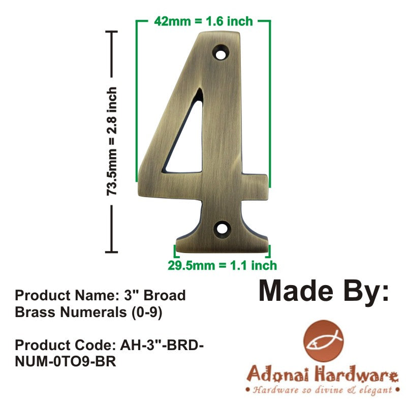 3" Broad Brass Numerals (0-9)