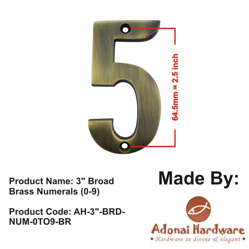 3" Broad Brass Numerals (0-9)