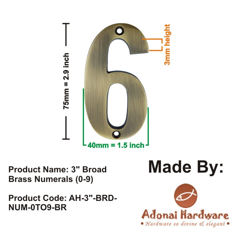 3" Broad Brass Numerals (0-9)