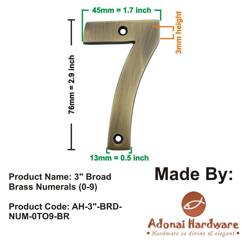 3" Broad Brass Numerals (0-9)