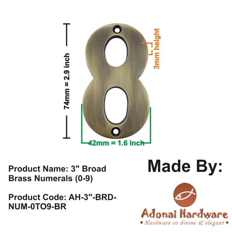 3" Broad Brass Numerals (0-9)