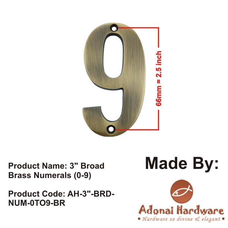 3" Broad Brass Numerals (0-9)