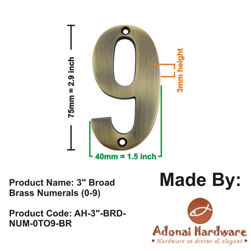 3" Broad Brass Numerals (0-9)