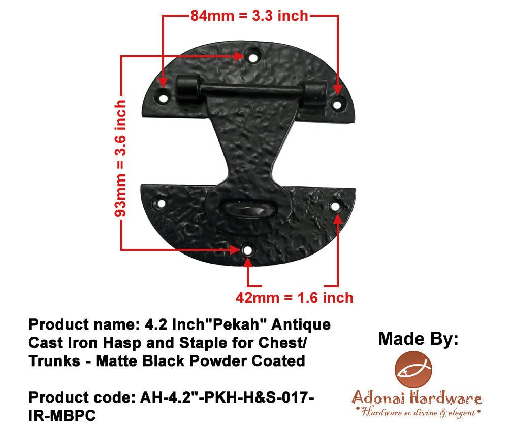 4.2 Inch "Pekah" Antique Cast Iron Hasp and Staple for Chest/Trunks