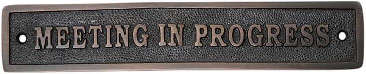 Rectangular "MEETING IN PROGRESS" Brass Door Sign