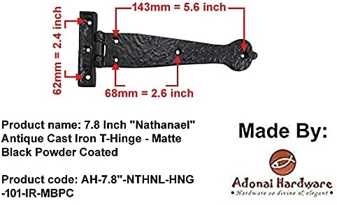 7.8 Inch "Nathanael" Antique Cast Iron T-Hinge