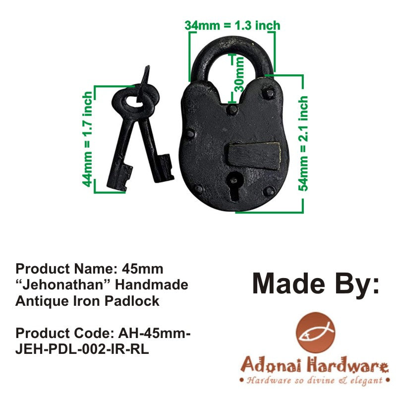 45mm "Jehonathan" Handmade Antique Iron Padlock