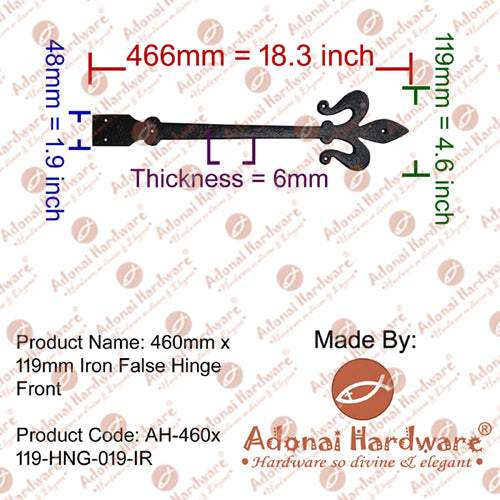 460mm x 119mm Iron False Hinge Front