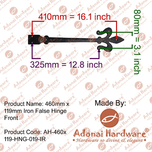 460mm x 119mm Iron False Hinge Front