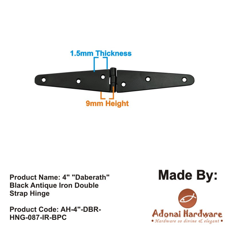 4" "Daberath" Black Antique Iron Double Strap Hinge