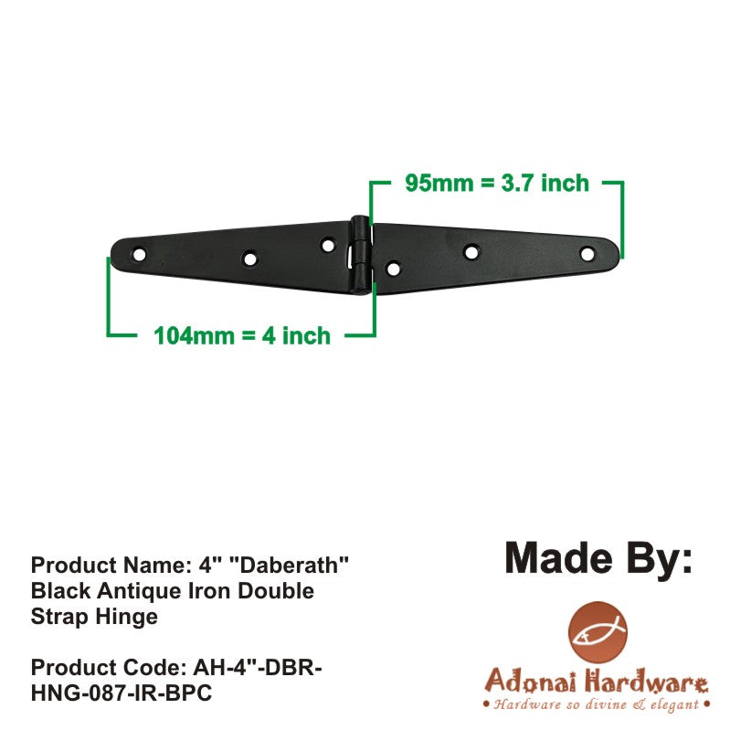 4" "Daberath" Black Antique Iron Double Strap Hinge