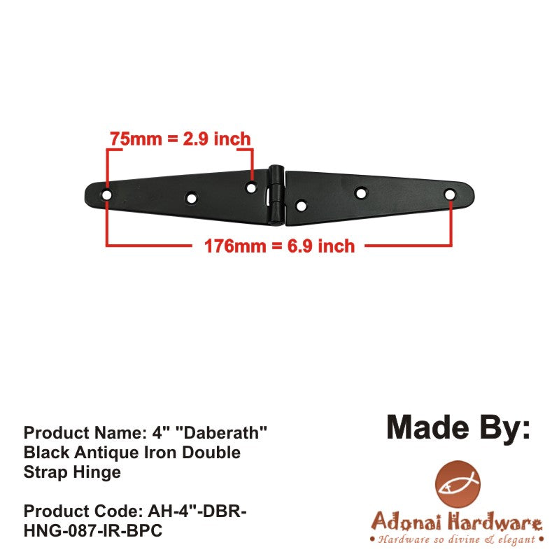 4" "Daberath" Black Antique Iron Double Strap Hinge