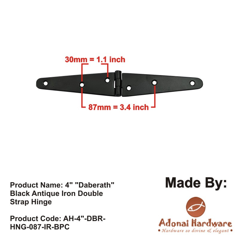 4" "Daberath" Black Antique Iron Double Strap Hinge