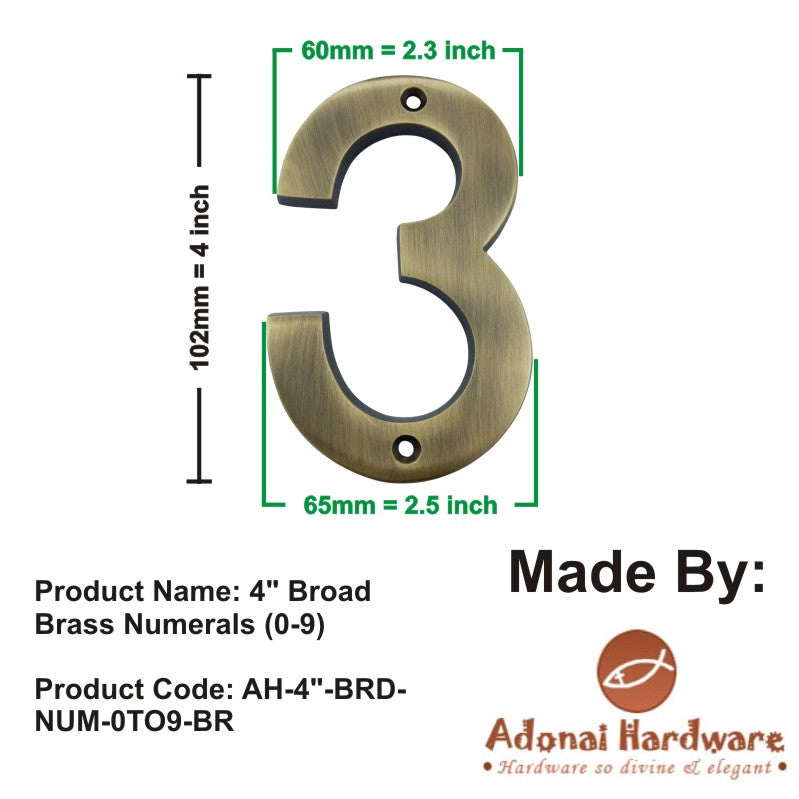 4" Broad Brass Numerals (0-9)