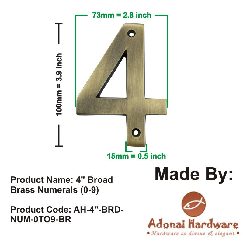 4" Broad Brass Numerals (0-9)