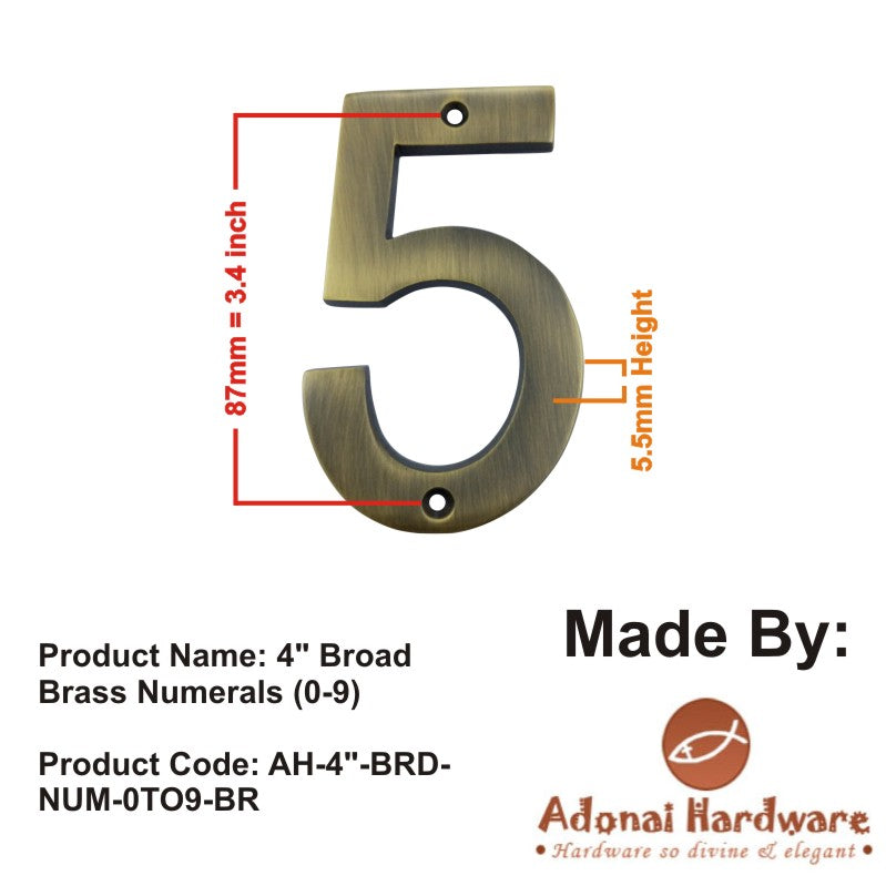 4" Broad Brass Numerals (0-9)