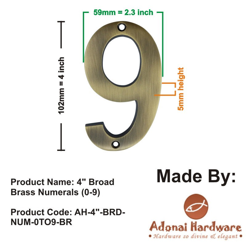 4" Broad Brass Numerals (0-9)